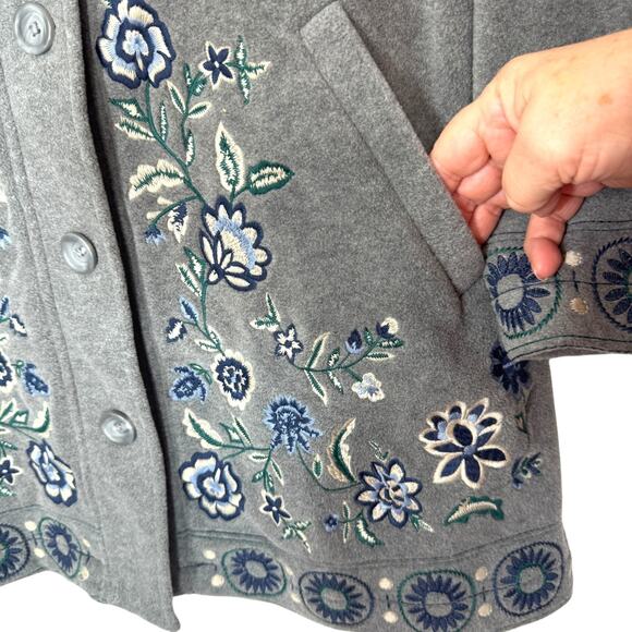 VTG Coldwater Creek Jacket Women M Floral Embroidered Fleece Cottage Soft Grunge - Picture 4 of 12